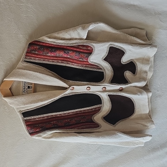 Artelana Sweaters - Patchwork Mixed Media Artelana 100% Alpaca Wool Cardigan Sweater S/M